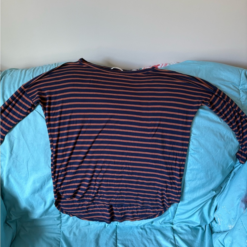 Striped Long Sleeve Top in Navy and Rust